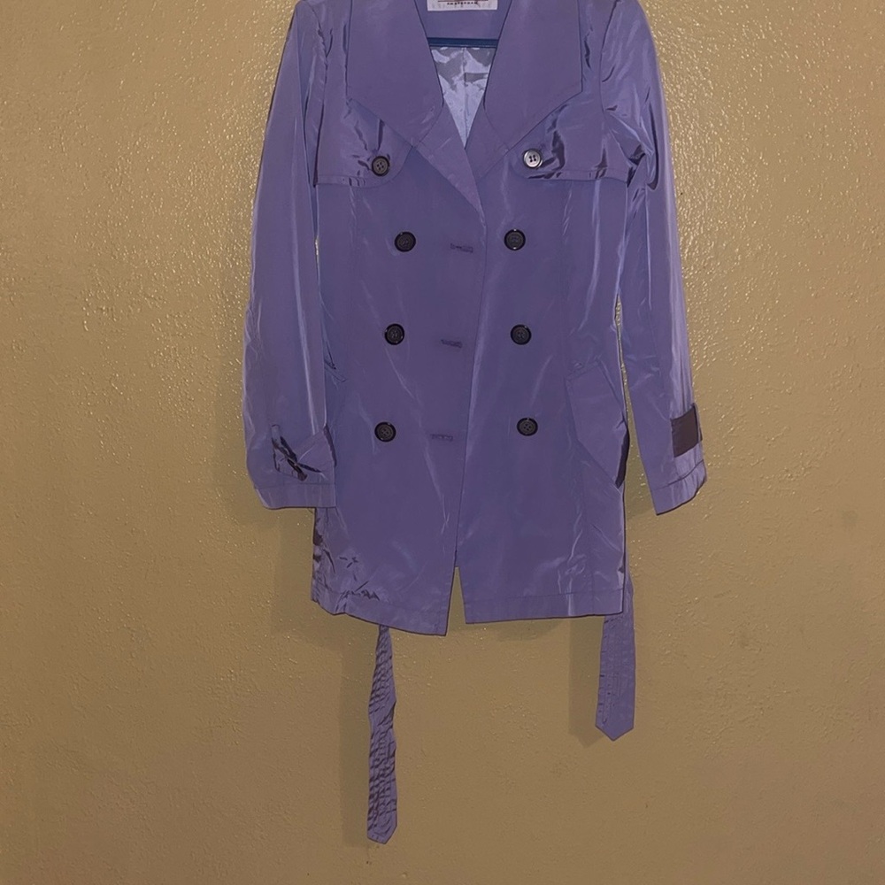 Purple Double-Breasted Trench Coat with Belt